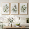 Framed Botanical Wall Art for Living Room, 3 Piece Neutral Sage Green by Cuspin