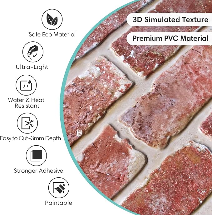 Commomy 10 Pcs Peel and Stick Brick Tile -11.8"X11.8" Small Size PVC 3D Faux - Image 4