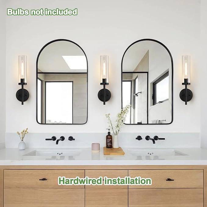 MOKATNG Wall Sconces Set of Two, Matte Black Bathroom Sconces - Image 3
