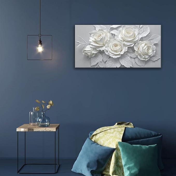 Suconvng White Flower Wall Art Painting Canvas Art Wall Decor 20 X 40 Inch - Image 6