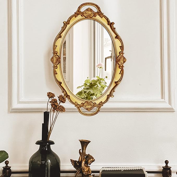 Eaoundm 14.5 x 10 inchs Smallest Oval Antique Decorative Wall Mirror Vintage - Image 2