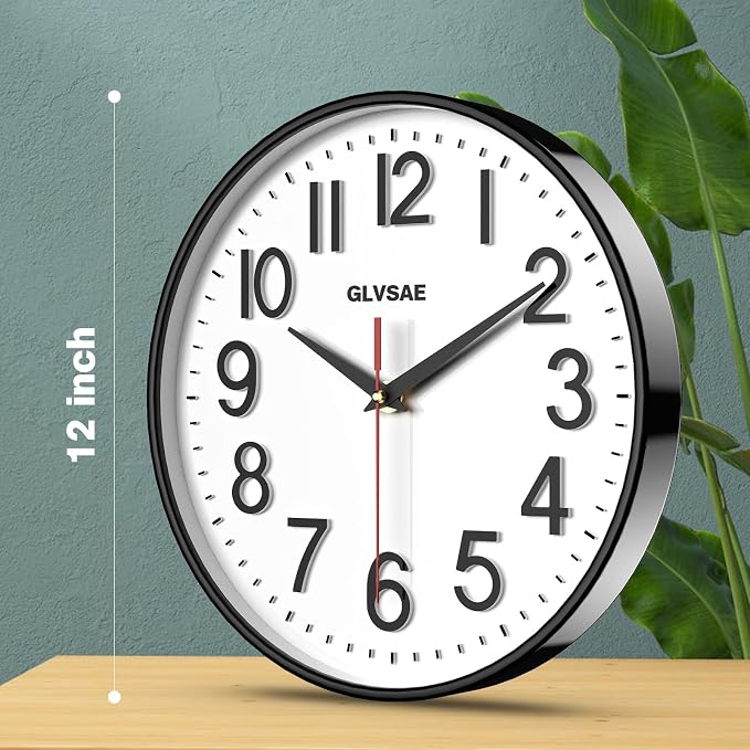 GLVSAE Wall Clock 12 Inches Non-Ticking Wall Clocks Battery Operated Large Easy - Image 2