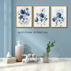 KISSFOX Framed Colorful Wildflower Blue Canvas Wall Art Set Of 3 Flowers - Image 2