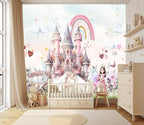 XMPMBM-Pink Cartoon Citadel Nursery Room Fabric Wallpaper Girls Bedroom Wall - Image 2