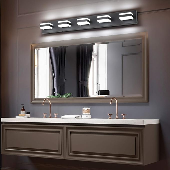 SOLFART Black Bathroom Vanity Lights Over Mirror Dimmable LED Modern Black - Image 4