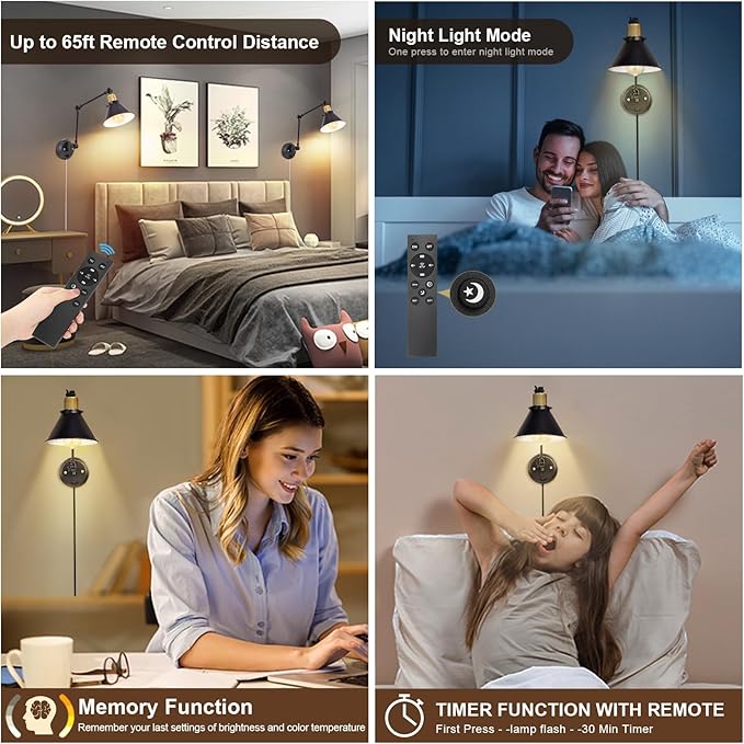 TRLIFE Dimmable Wall Sconce, Remote Control Plug in Wall Sconces Dimming - Image 5