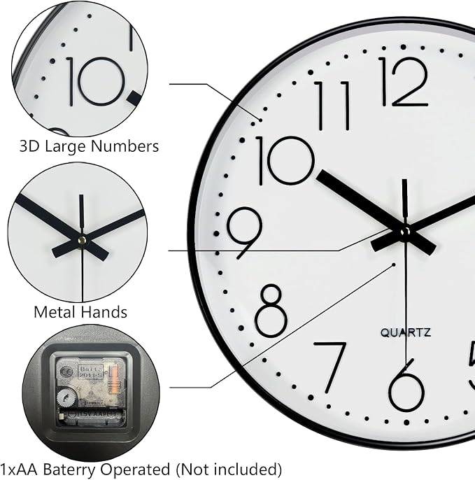 Wall Clock, Silent Wall Clocks Battery Operated 10 Inch Modern Non Ticking - Image 6