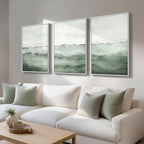 Large Framed Sage Green Abstract Landscape Wall Art - Image 2