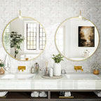 VooBang Gold Round Bathroom Mirror, 24 inch Circle Wall Mounted Hanging Mirror - Image 5