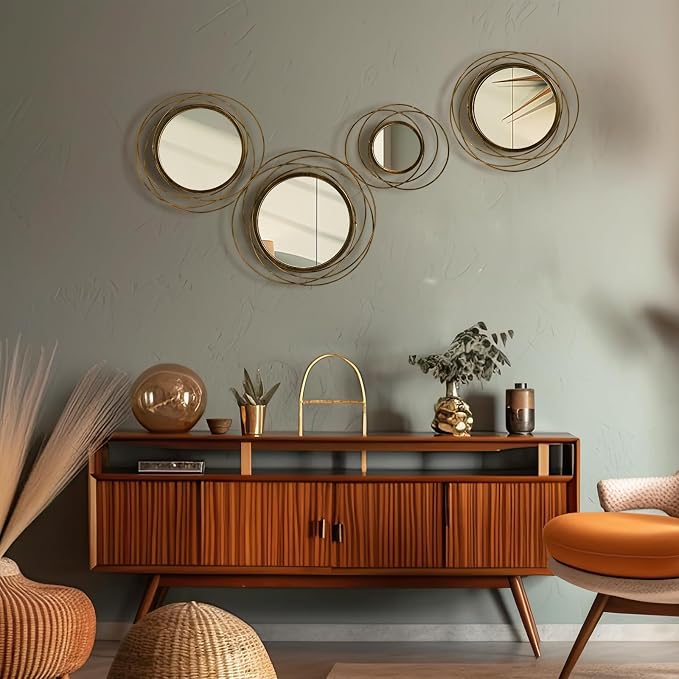 Hicarer 4 Pcs Decorative Wall Mirror Round Modern Circle Mounted Mirror Metal - Image 5
