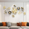 Wall Clocks for Living Room Decor, Large Wall Clock, 3D Creative Metal Ginkgo by Axioglo