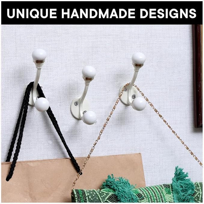 Indian Shelf Pack of 12 Double Prong White Decorative Coat Hooks Unique Coat - Image 7