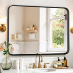 Bathroom Mirror 40x30 Inch Black Metal Frame Rectangle Vanity Mirror by SageNest