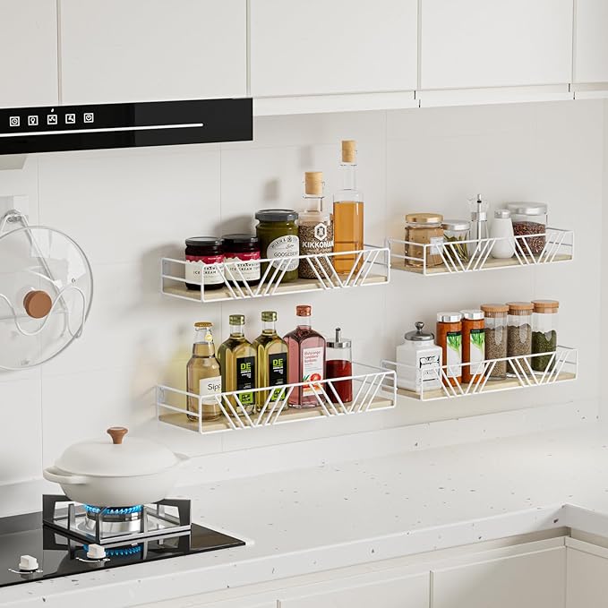 Amaoot Floating Shelves for Wall Set of 4, Different Sizes Mounted Wood - Image 5
