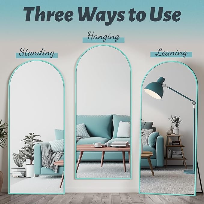 Antok 58" x18” Arched Full Length Floor Mirror, Free Standing/Wall Mount/Leaning - Image 6