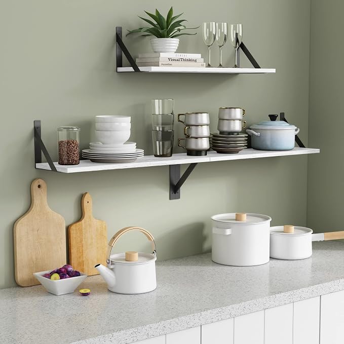 White Floating Shelves 24 inches Long Set of 3, 24 x 8 Inch Bathroom Wall - Image 2