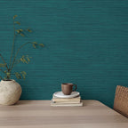 Tempaper Textured Teal Green Horizontal Faux Grasscloth Removable Peel and - Image 8