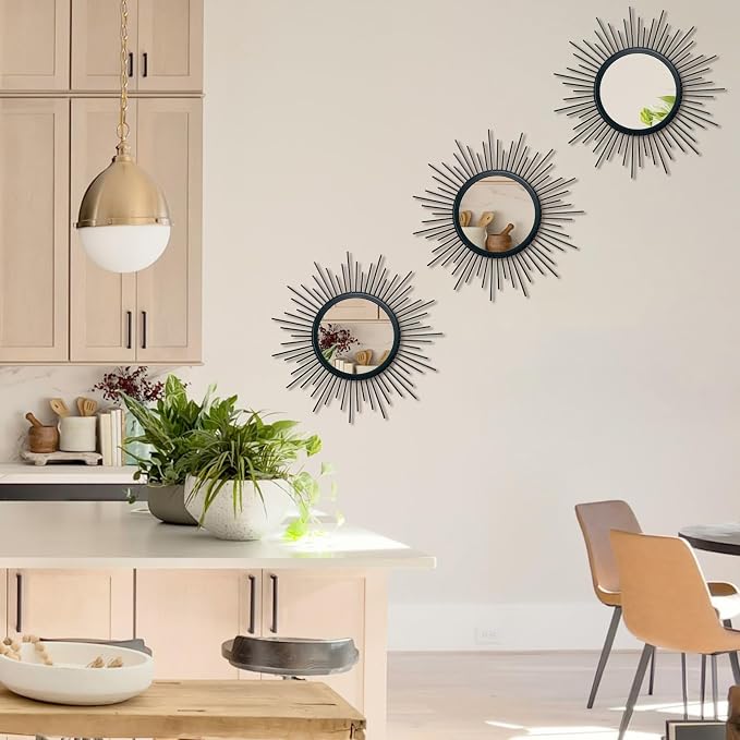 3 Set Black Sunburst Mirrors for Wall Decorative Metal Mirrors Small Mirror - Image 4