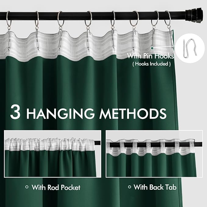 MIULEE Christmas Hunter Green Back Tab Blackout Curtain 96 Inch Long 2 Panels - Image 3