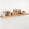 Live Edge Floating Shelf 55 Inch Extra Long | Solid Rustic Elm Wood by Unknown
