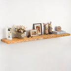 Live Edge Floating Shelf 55 Inch Extra Long | Solid Rustic Elm Wood by Unknown