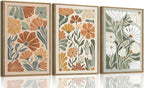 KISSFOX Framed Canvas Wall Art Abstract Floral Botanical Print Set of 3 Green by KISSFOX