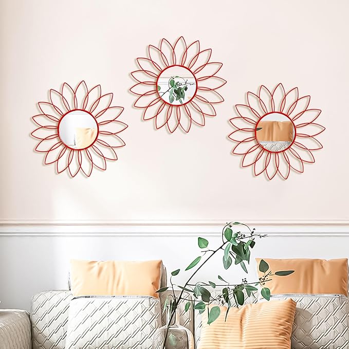 3 Pack Metal Mirrors for Wall Sunburst Wall Mirrors Home Décor Decorative - Image 5