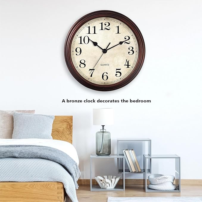 Wall Clock, Bronze Silent Non Ticking Battery Operated Clocks, Decorative - Image 4