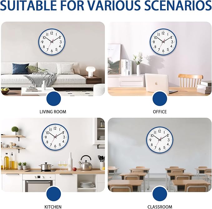 HZDHCLH Wall Clock Blue, Silent Wall Clocks Battery Operated 8 Inch Modern Non - Image 5