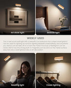Wood Battery Operated Wall Sconces Set of Two, Magnetic Mini Wall Lights - Image 5