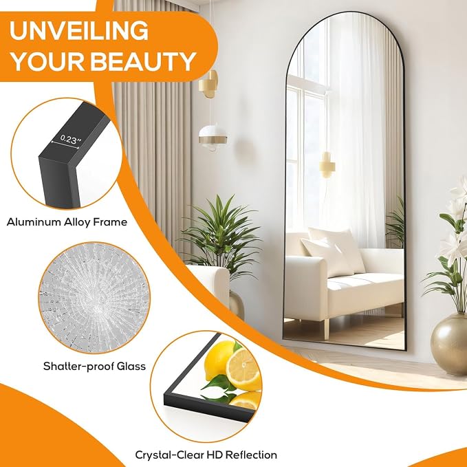Arched Mirror Full Length, Upgraded 21"x64" Body Wall Mirrors - Image 4
