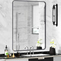 Wall Mount Mirror for Bathroom, Brushed Black Metal Framed Large Rounded Corner by Minuover