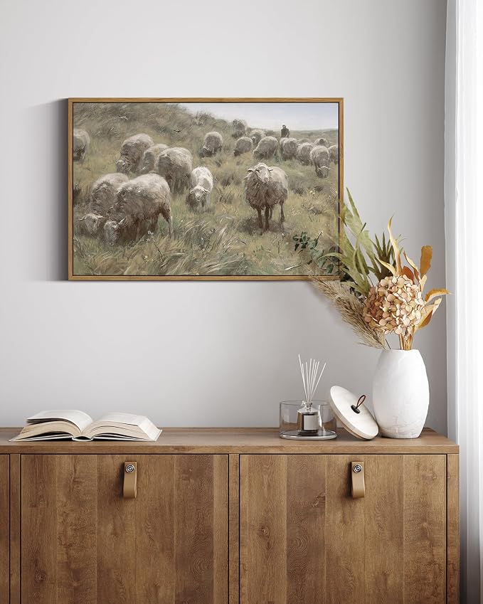 InSimSea Framed Canvas Wall Art Vintage Decor, Sheep on the Dunes Pictures - Image 3