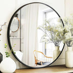 Sunniry Black Round Mirror, Round Mirror 24 inch, Wall Mounted Mirrors by Sunniry