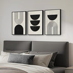 Framed Boho Black and White Abstract Wall Art, 3 Piece Modern Beige Canvas - Image 2