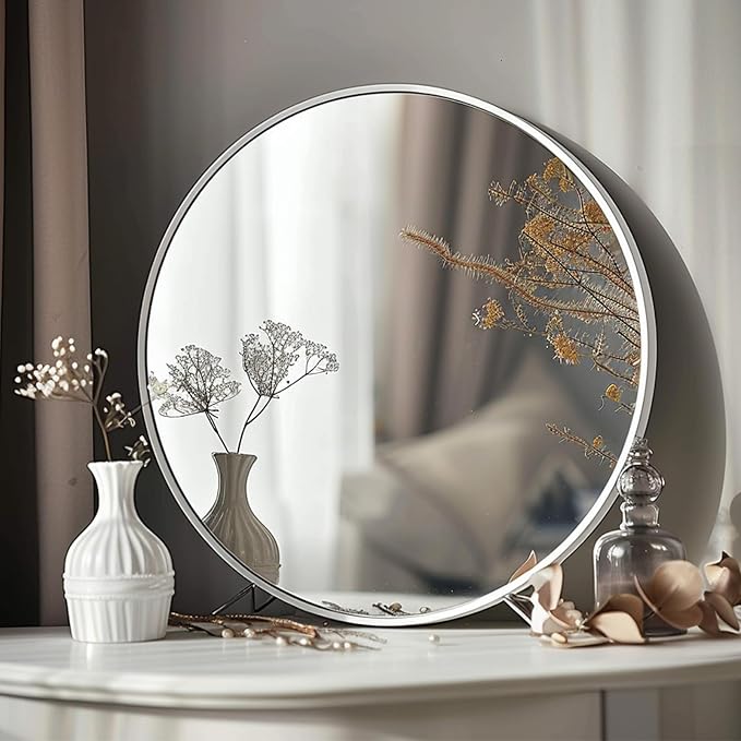 White Round Mirror 16 inch, Bathroom Mirror, Round Wall Mirrors - Image 5