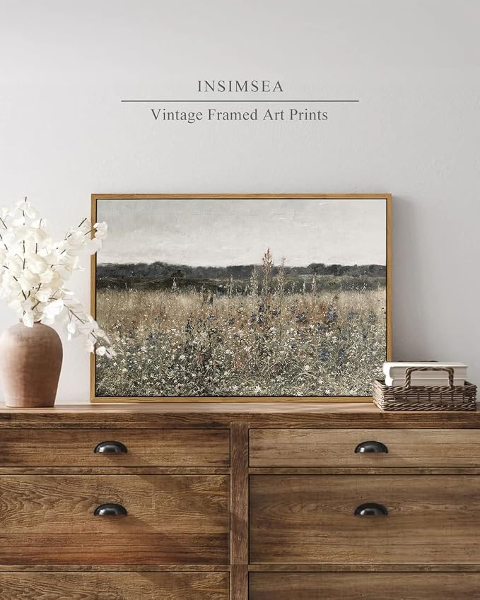 InSimSea Framed Canvas Wall Art Vintage Decor, Wildflower Field Vintage Wall - Image 2
