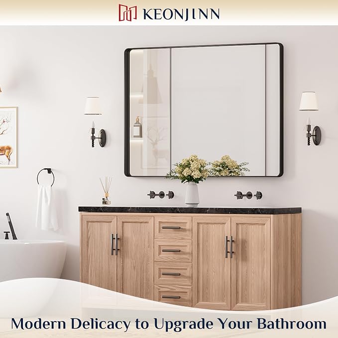Keonjinn Black Bathroom Mirror for Over Sink, 48” x 36” Large Matte Black - Image 2