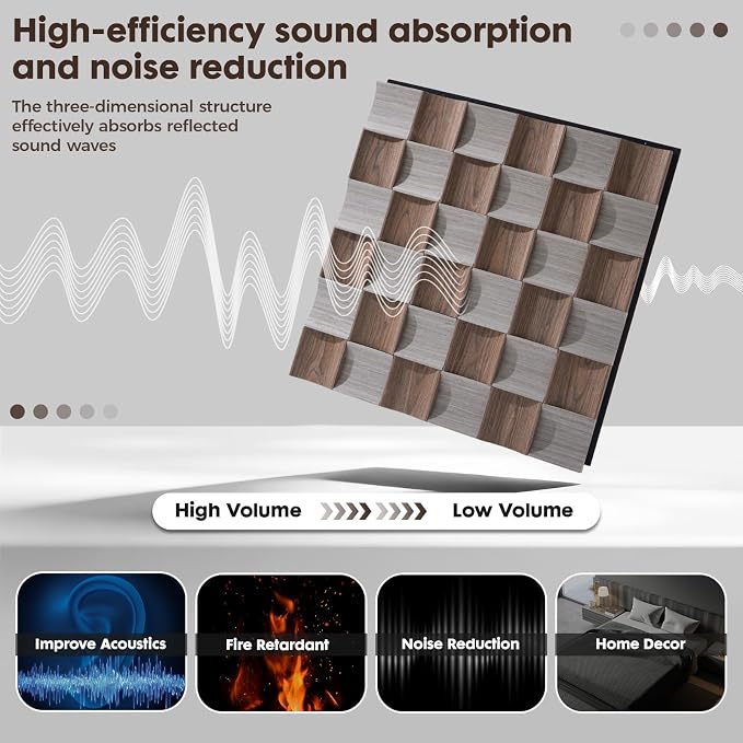 4 Pcs Acoustic Wood Slat Panels, Fluted Wood Panel Sound Absorbing Panel - Image 4