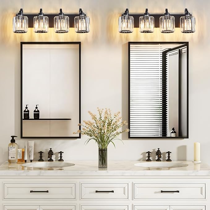 Black 4 Light Fixtures Bathroom Vanity Light Crystal Modern Vanity Over Mirror - Image 6