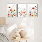 KISSFOX Framed Colorful Wildflower Canvas Wall Art Set Of 3 Flowers Pictures - Image 4