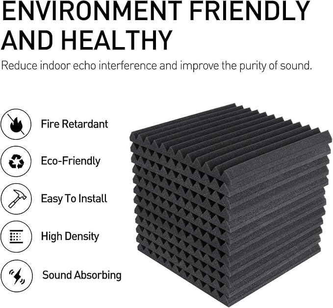 Focusound 24 Pack Acoustic Foam Panels 1" x 12" x 12" Sound Proof Foam Panles - Image 3