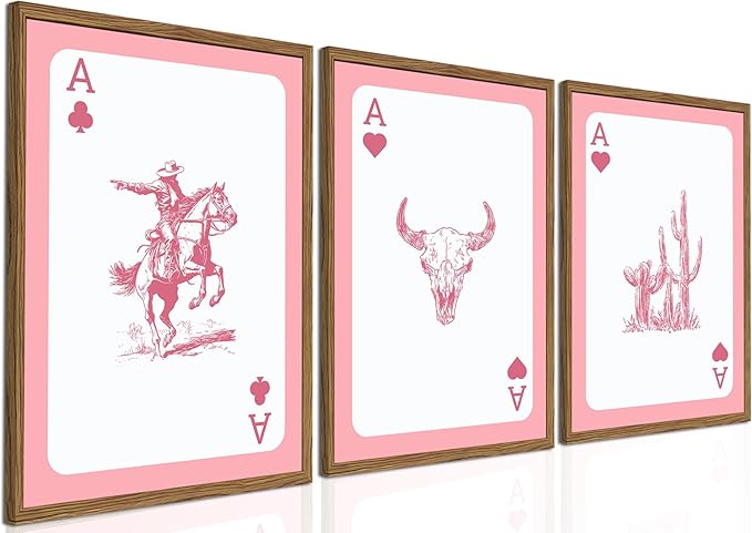 Set of 3 Western Cowgirl Wall Art Pink Bull Skull Wall Decor Painting by TransformYourWallsElevateYourStyle