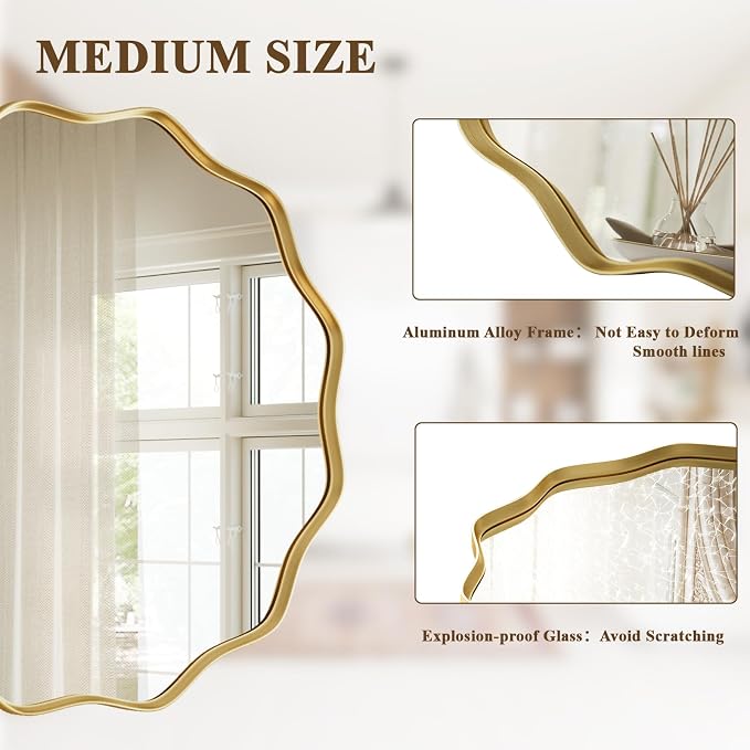 VooBang Gold Scalloped Circle Mirror, Hanging Leaning - Image 5