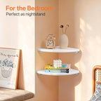 Gieanoo Floating Corner Shelves Set 2 10inch White Solid Oak Rounded Corner - Image 4