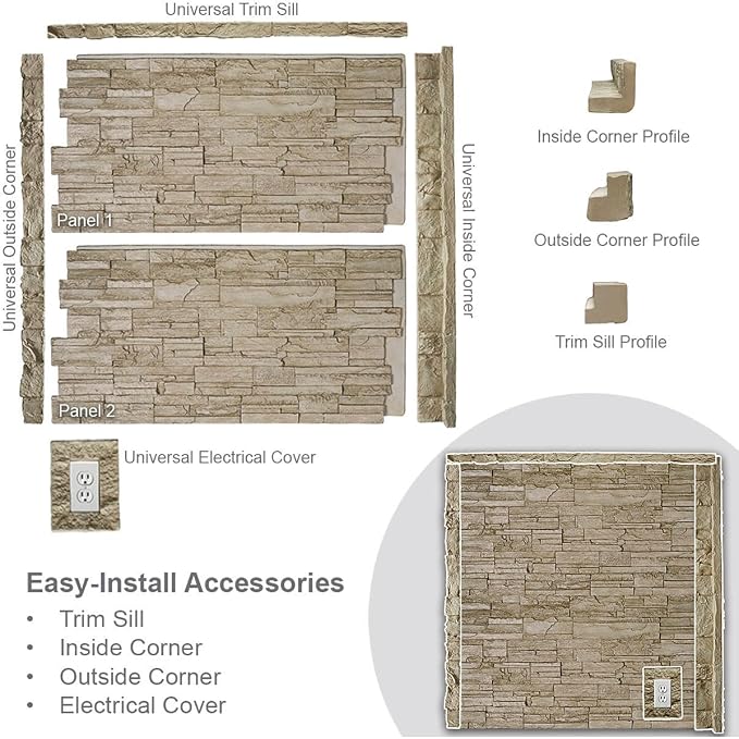 Ekena Millwork 45 3/4"W x 24 1/2"H x 1 1/4"D Canyon Ridge Stacked Stone - Image 10