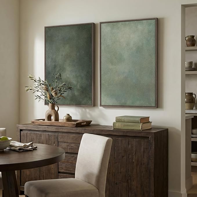 Large Framed Green Abstract Wall Art, 2 Piece Modern Canvas Art Prints Paintings - Image 4