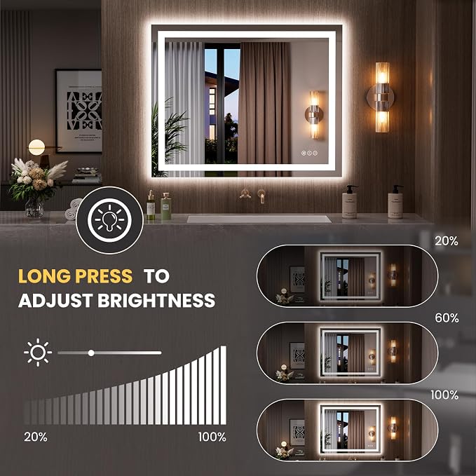 LOAAO 39.4"x31.5" LED Mirror for Bathroom, Lighted Bathroom Mirror - Image 3