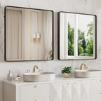 LOAAO 38x38 Inch Black Metal Framed Bathroom Mirror - Image 3