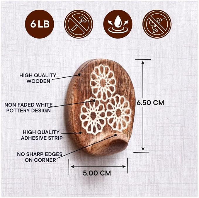 IndianShelf 6 Lb- 24 Pieces Decorative Wood Adhesive Wall Hooks–Boho Peel and - Image 7
